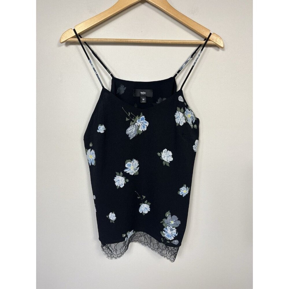 Mossimo Tank Top  Women Medium Black Slip Camisole Y2K Coquette Lace Floral